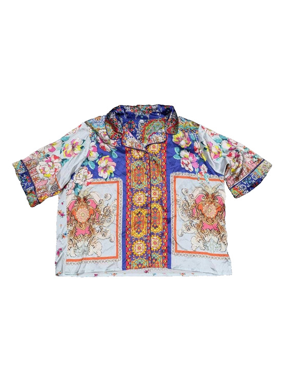 Unbranded Tops - Collar Silk Shirt in Multicolor Print Medium A004263